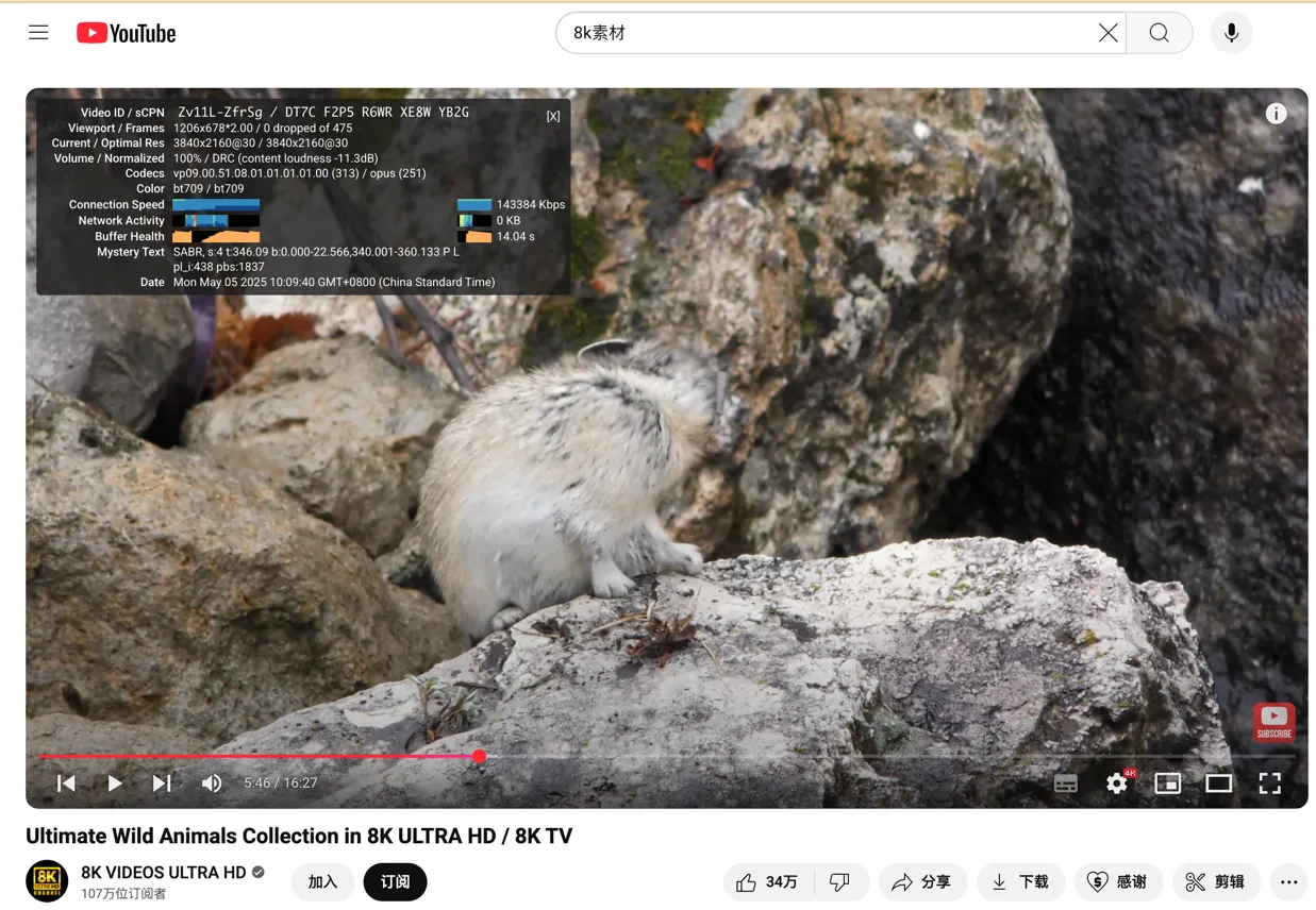 NordVPN Youtube  8K视频 测试